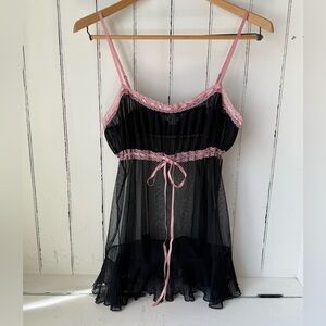 Victoria's Secret Y2K Sheer Black Pleated Milk Maid Slip Dress